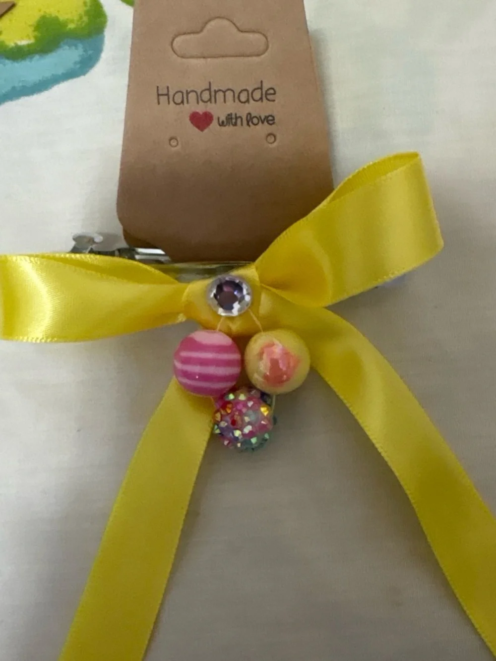 Handmade Yellow Satin Ribbon Hair Bow for Kids